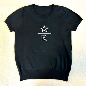 Black knit t-shirt, cropped, short sleeves, skater tee, size S